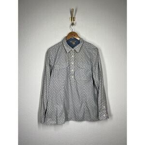 Duluth Trading Co Womens Printed 1/2 Placket Popover Top XL Cotton Poplin